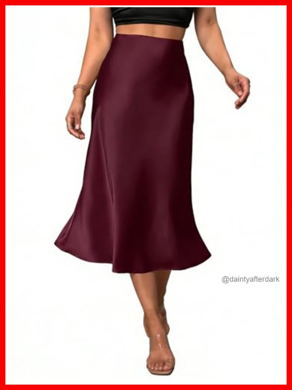 Women's Satin Midi Skirt Elegant Fishtail A-Line High Waist Work Casual